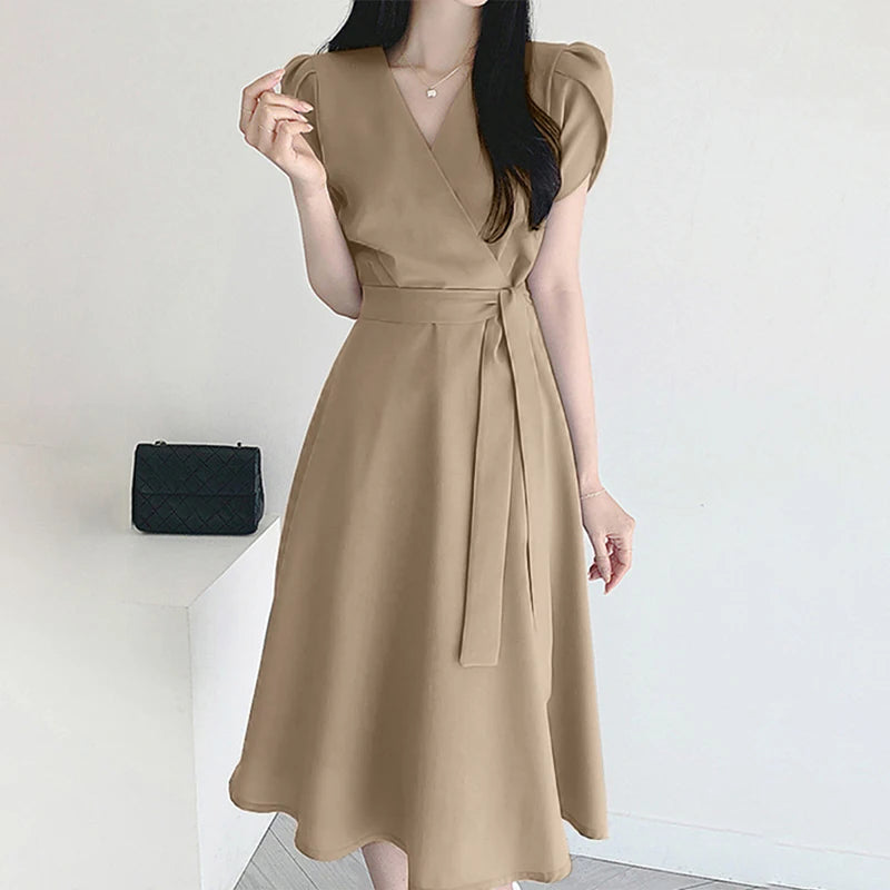 Women Fashion OL Work Sundress ZANZEA Elegant Summer Short Sleeve Dress Casual Solid A Line Vestido Kaftan Sarafans Robe Femme