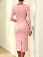 Banquet Dress for Women Elegant Sweet 3D Flower Ruched Bodycon Midi
