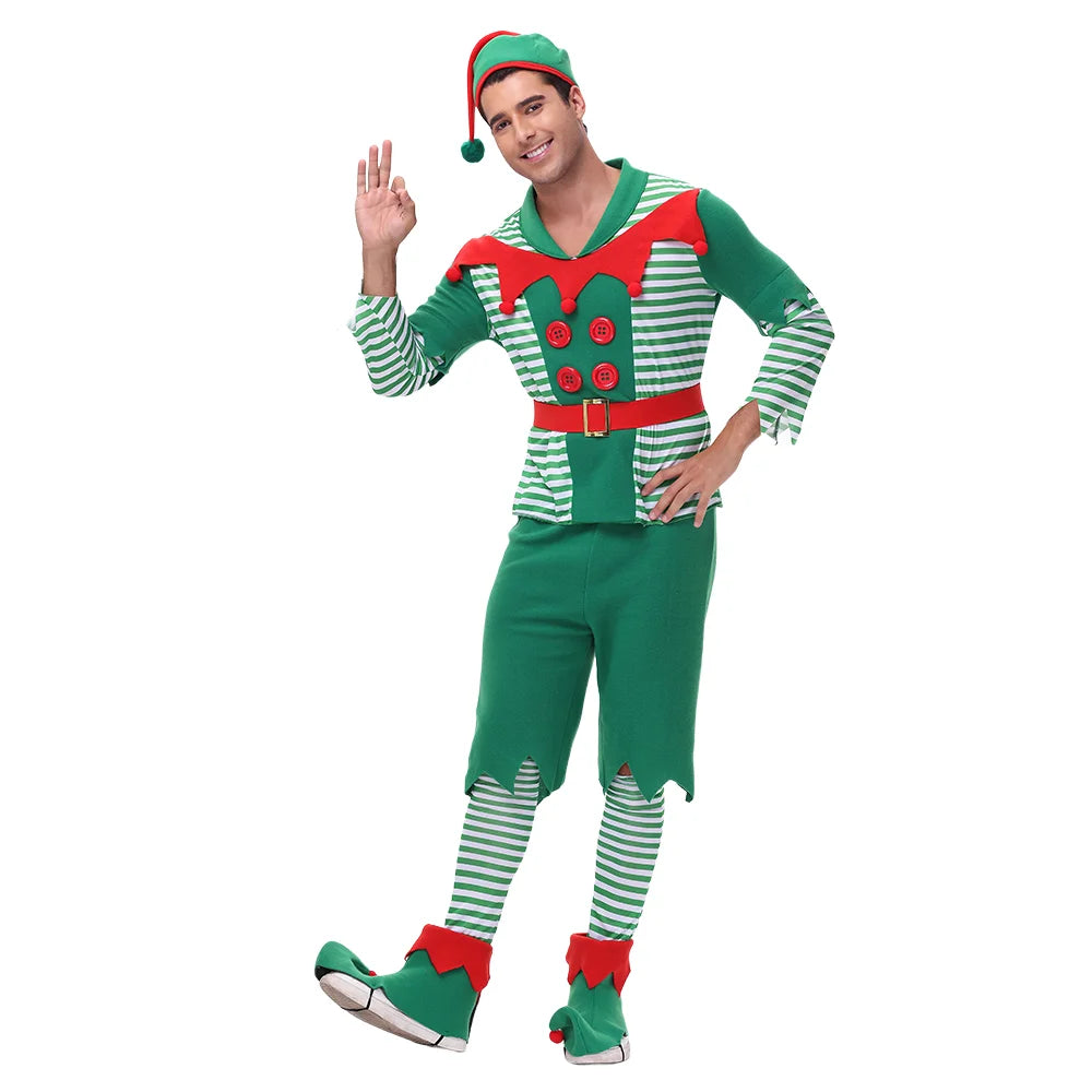 Zawaland Christmas Elf Costumes Dress Belt Hat Cosplay Family couple Carnival Party New Year Fancy Dress Up Set For Men Women