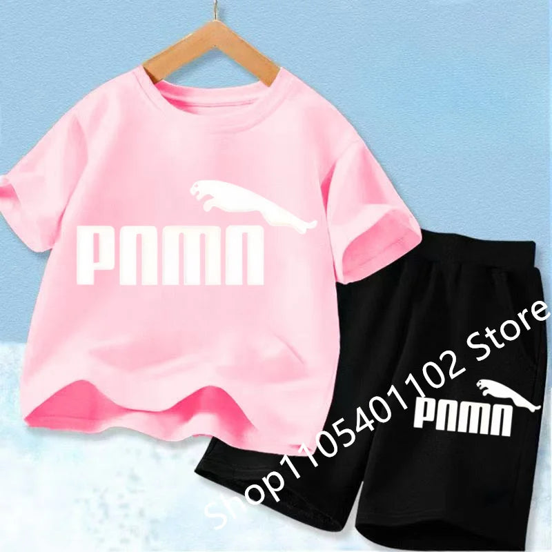 Children Clothes letters Print T-shirt 3-12Yrs Boys Girls Short-sleeved Top+Shorts Casual Fashion Sports Set Clothing