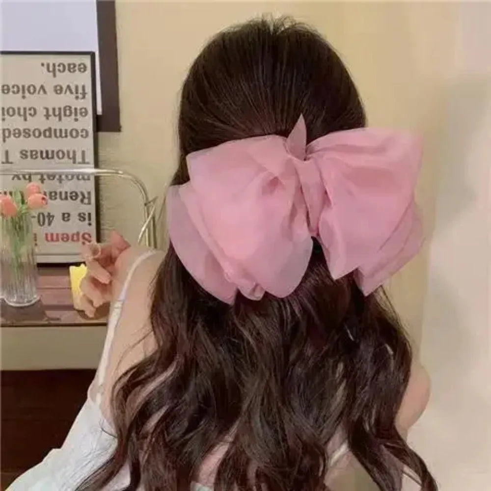 Woman White Black Chiffon Bowknot Hair Clip Super Big Bowknot Barrette for Girls Comfortable Headwear Hair Apparel Accessories
