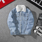 Men's Denim Jacket Autumn Winter Thickened Fleece Collar Cotton Jacket Loose Fit Warm Korean Style Lamb Velvet Lined Coat