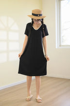 Plus size L to 6XL Modal V-Neck sleepdress summer women Loose homewear dress solid color casual long nightdress comfort homewear