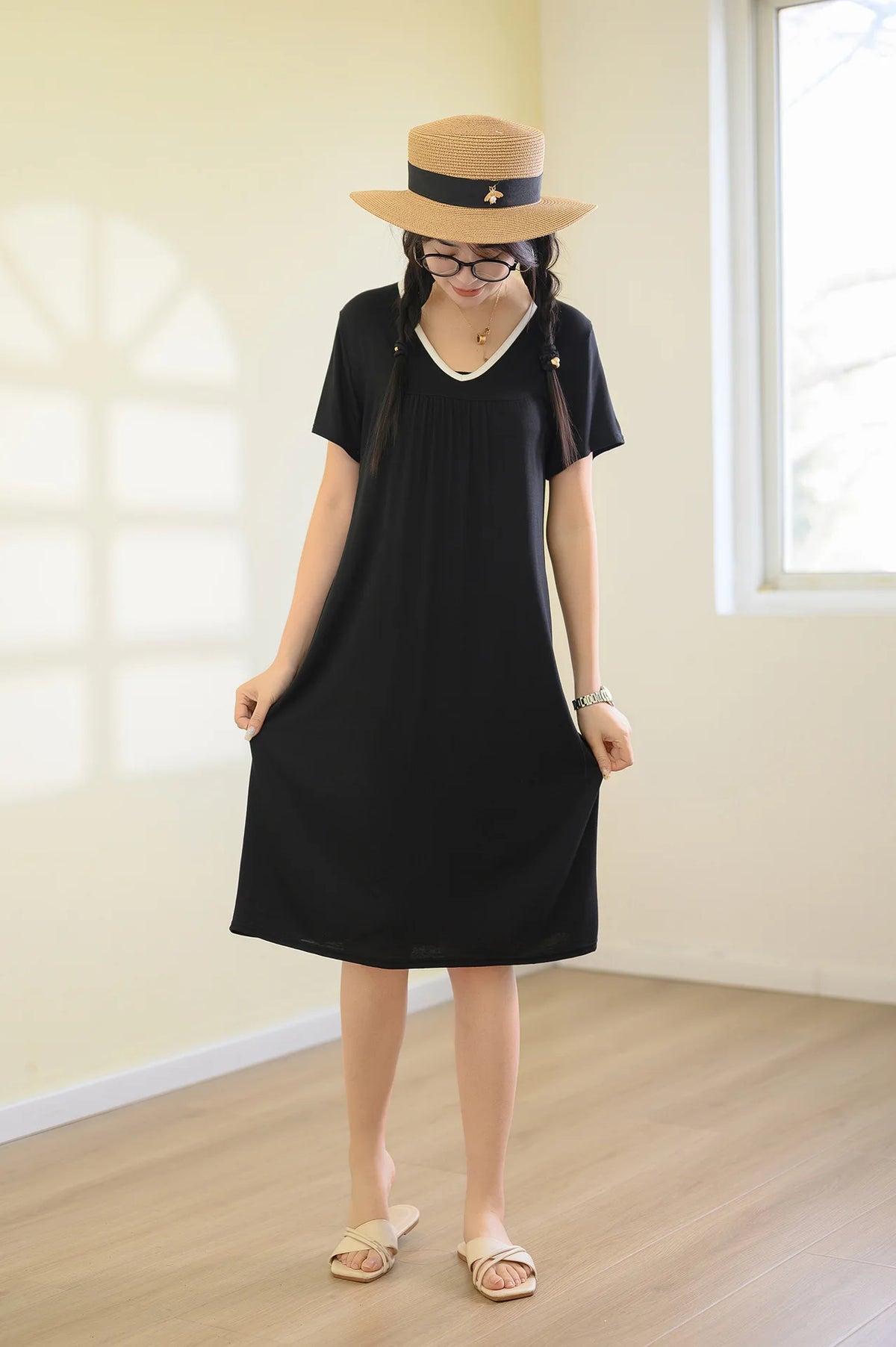 Plus size L to 6XL Modal V-Neck sleepdress summer women Loose homewear dress solid color casual long nightdress comfort homewear