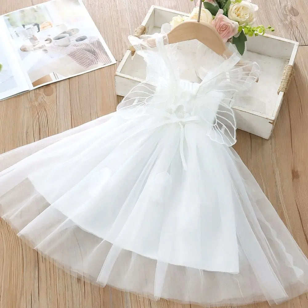 Lace-up Baby Girl Princess Dress Sweet Lace Baby Girl Bubble Dress New Design Casual Butterfly Wing Pettiskirt