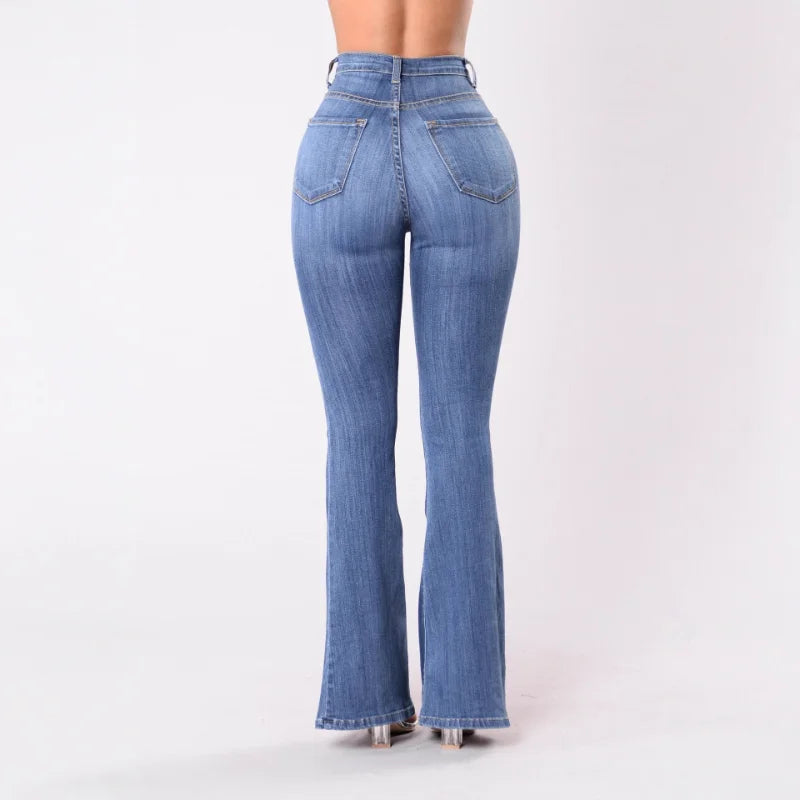 European American Best Selling Spring Autumn Fashion Women Jeans Slim Fit High Waist Versatile Hip Lifting Flared Pants