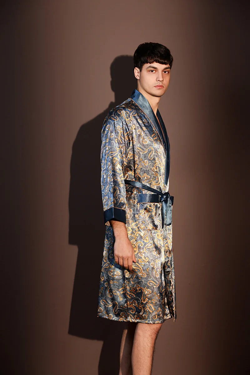 Peignoir Homme Soie de Glace — Imprimé, Léger & Confortable