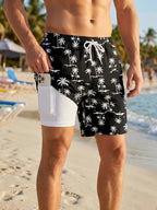 3D Print 2 in 1 Mens Swim Trunks Summer Quick Dry Beach Shorts with