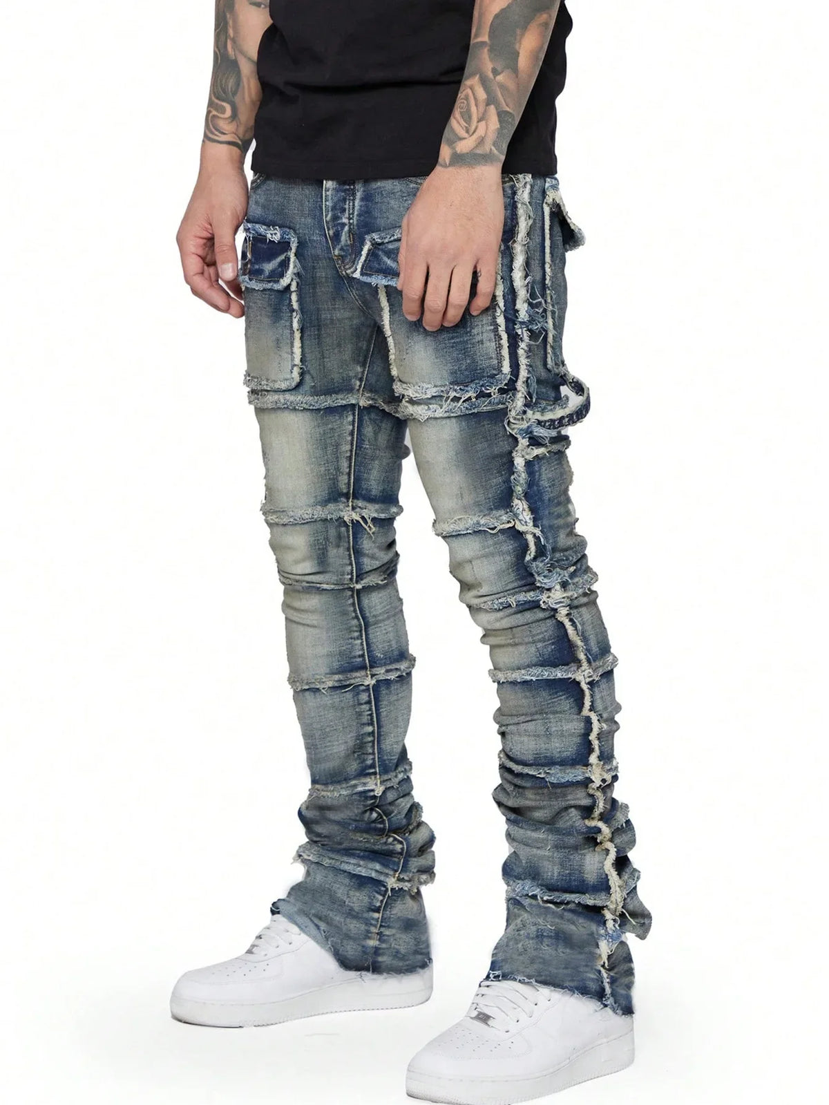 Jean homme évasé avec patch – Workwear streetwear