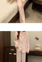 Pyjama femme rose à rayures et nœuds – Ensemble long