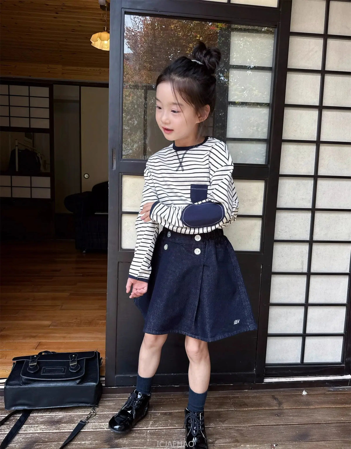 Teen Girl Clothes Children  Waist Shell Button Denim Skirt and Top Kids Versatile Casual Outfits Costumes Vintage Girls Elastic