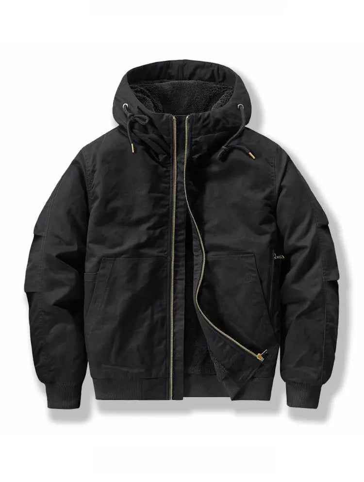 New 2026 Men's Thicken Warm Cotton Jackets Autumn Winter Fleece-lining Loose Casual Hooded Cargo Coats Men Parkas Jackets M-6XL