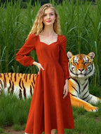 Women'S Dress Autumn Woman Long Sleeve Square Collar Elegant