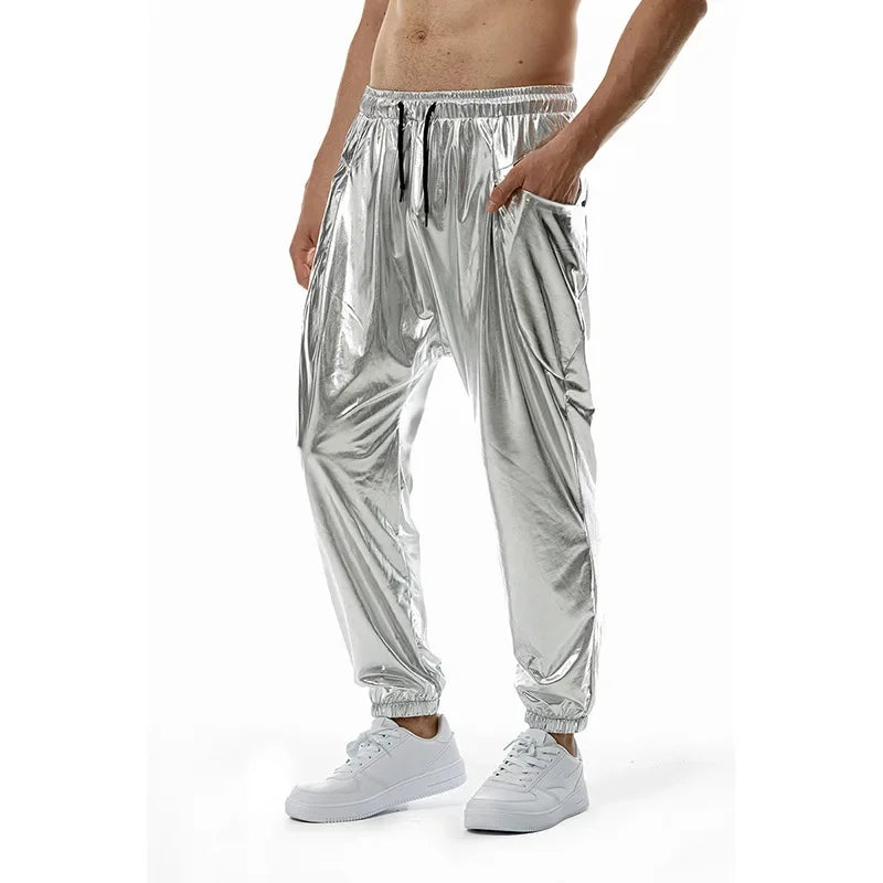 Adults Men's Shiny Metallic Suits Adult Disco Outfit Jacket Pants Halloween Dress Up Nightclub Dance Rave Cosplay Costume