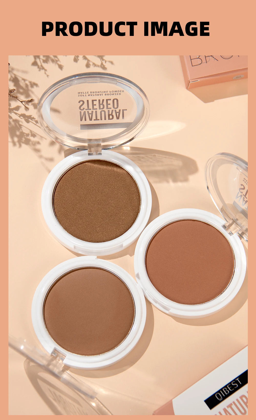 QIBEST Single Color Bronzer Contour Palette Face Shading Grooming Powder Lasting Matte Nose Shadow Highlight Blush Face Makeup