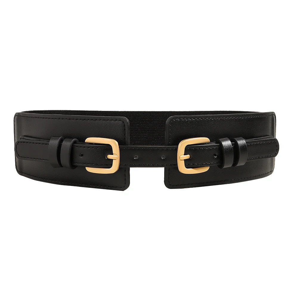 Ceinture Élastique Décorative Femme – Double Boucle PU Robe et Manteau