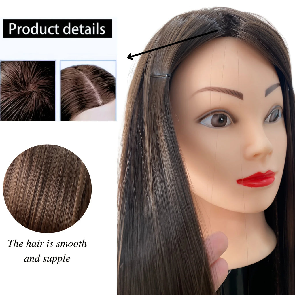 26 inches Professional Female Mannequin Head with Hair for Braiding, Styling, and Design Practice, Hairstyle Demonstration
