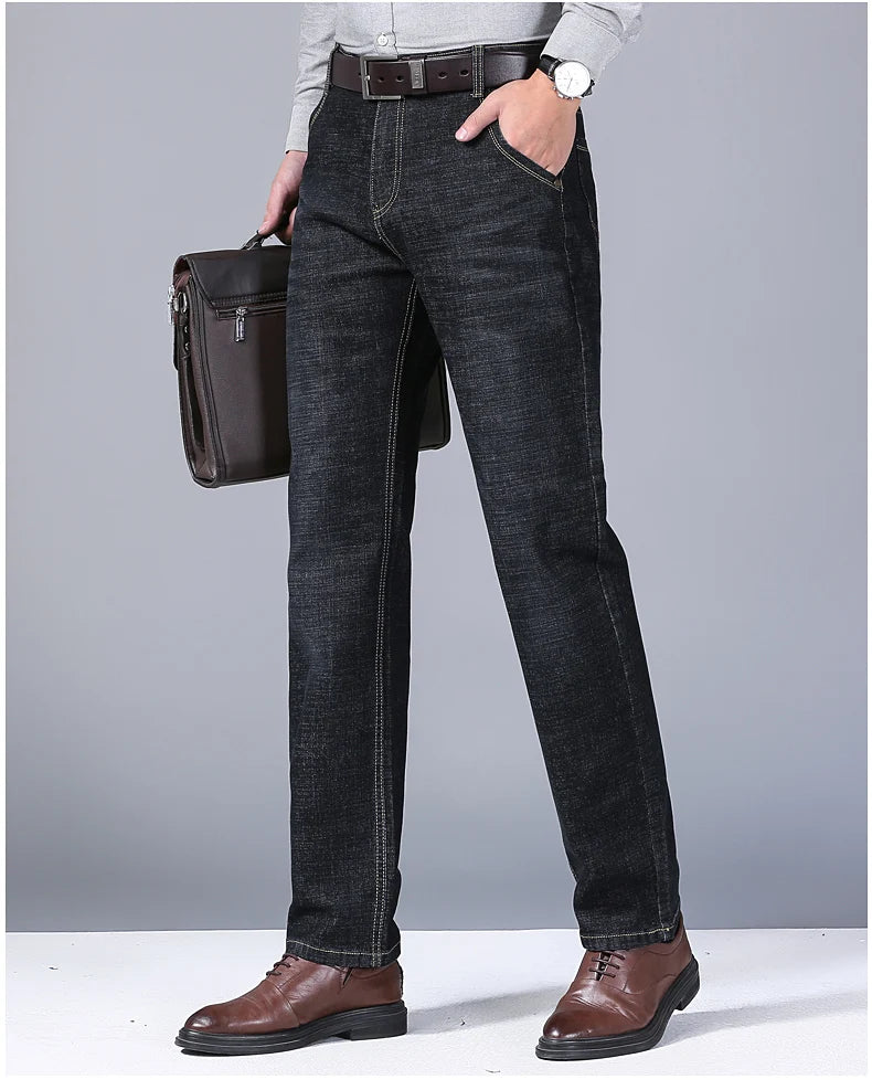 Men's Spring Autumn Vintage Black Business Jeans Men Casual Straight Stretch Classic Work Denim Trousers  Comfortable  Pant