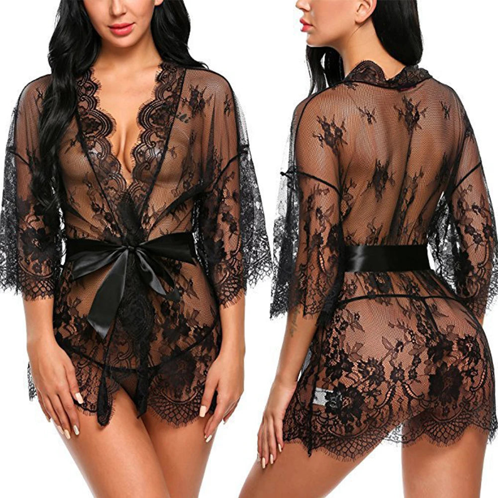 Kimono Dentelle Transparent Femme