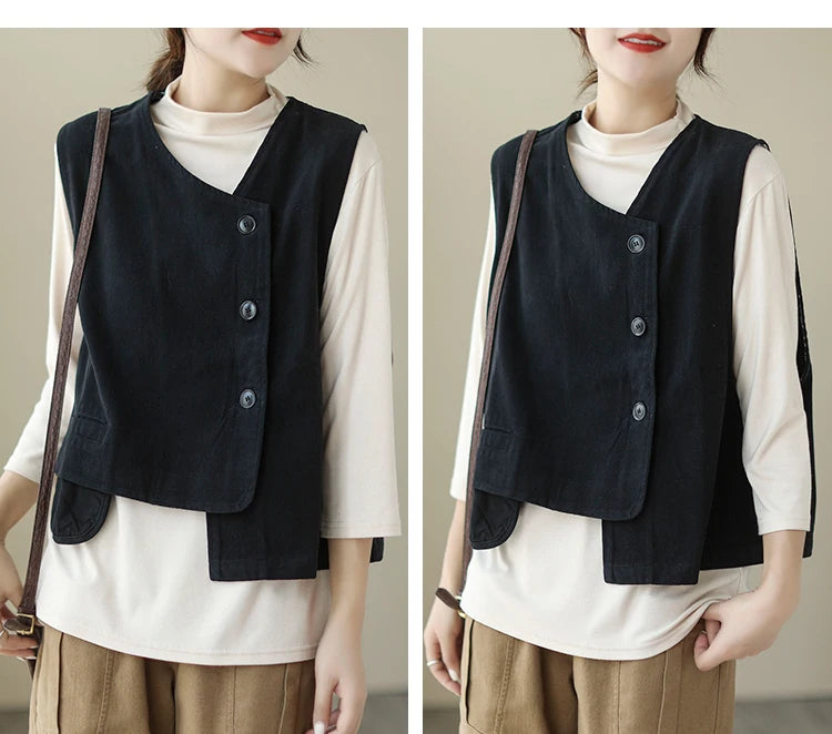 Veste Femme Style Japonais Vintage – Col V Bouton