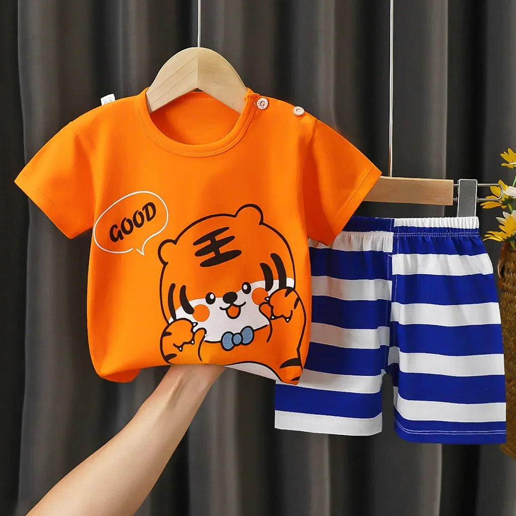 2-6 Years Baby Girl Summer Set Children's Short-sleeved Shorts Suit Cotton T-shirt Little Girls Unicorn Giraffe Cartoon Set