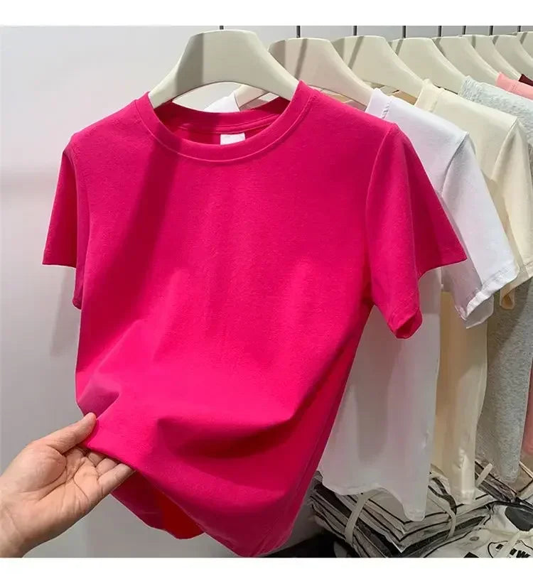 Summer Plus Size T Shirts for Women High Quality Solid Casual Female Korean Streetwear Tees Unisex Basic Solid Young Cool Tops