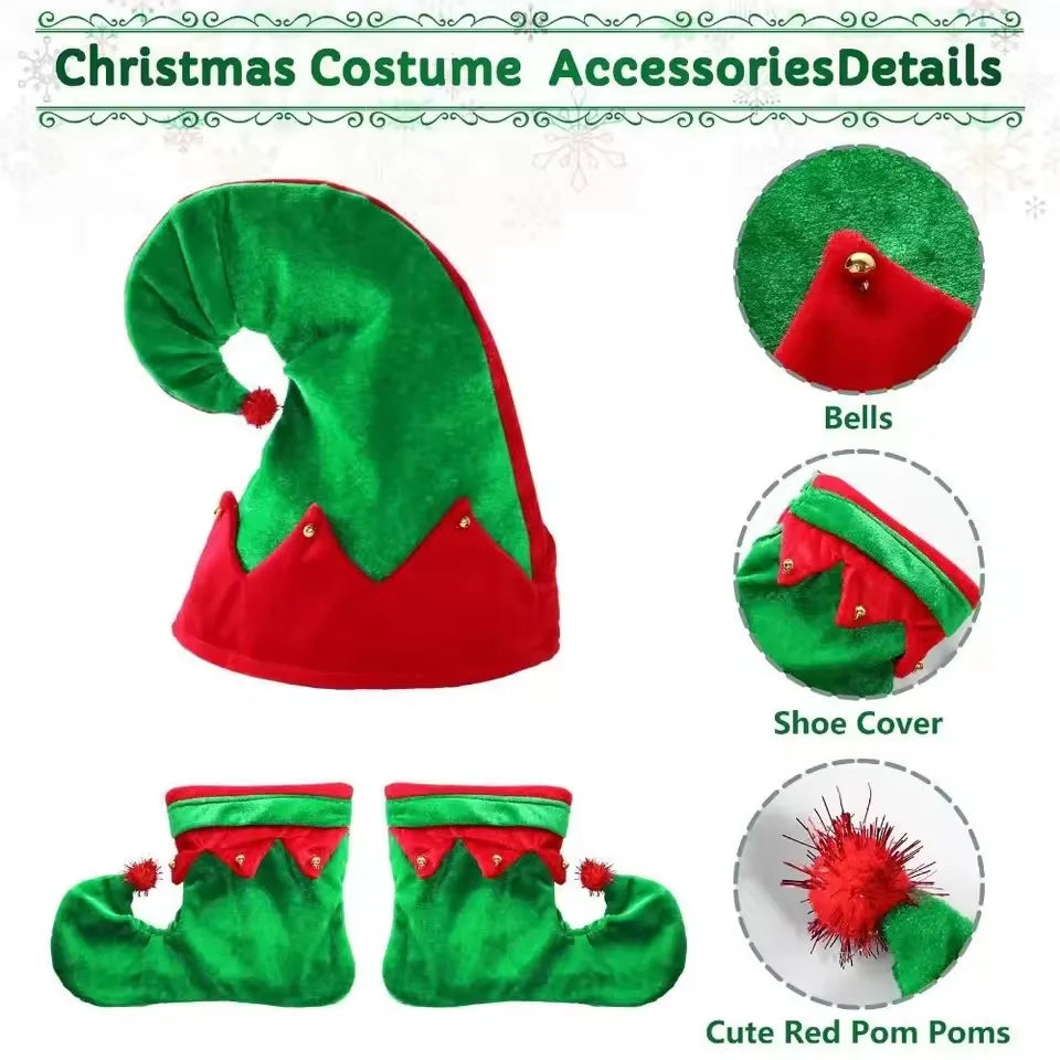 Women's Christmas elf costume set, adult velvet dress costume, Santa Claus helper, Christmas holiday