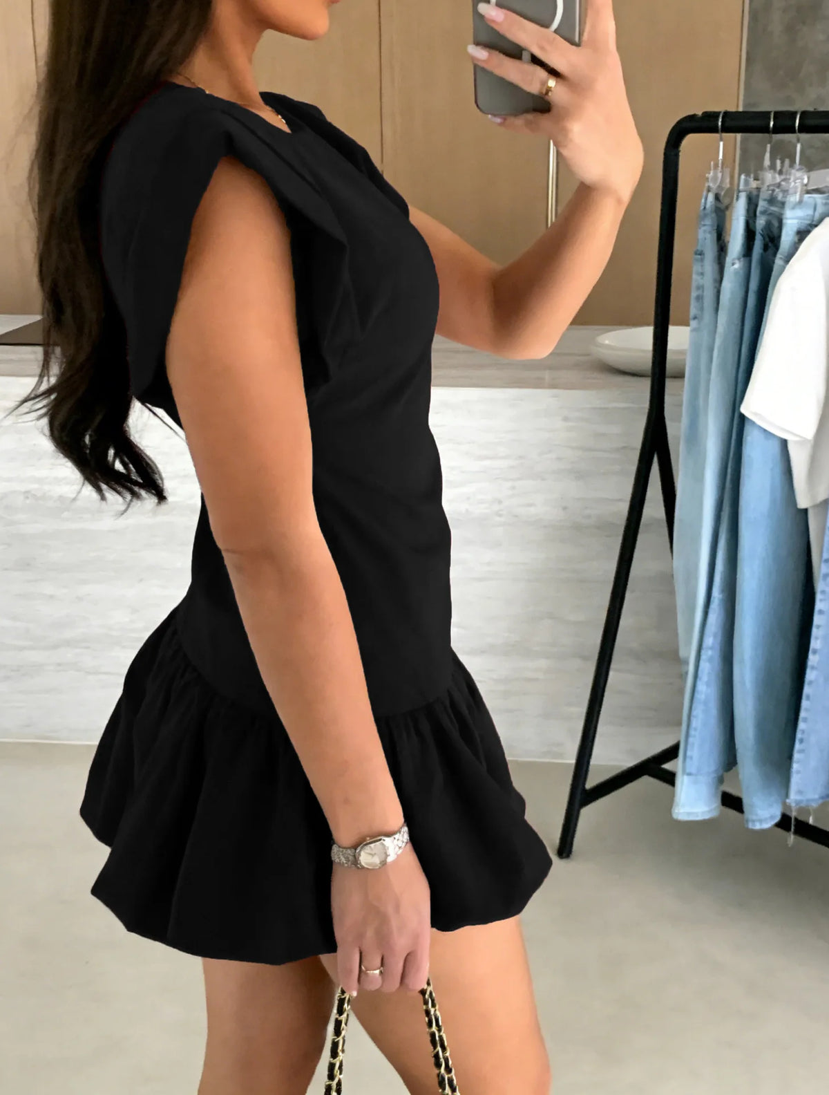 2026 Casual Dresses For Ladies A-line Dress Vestidos Simple Style Slim Ruffles Short Sleeves Solid Color All-match Simple Style