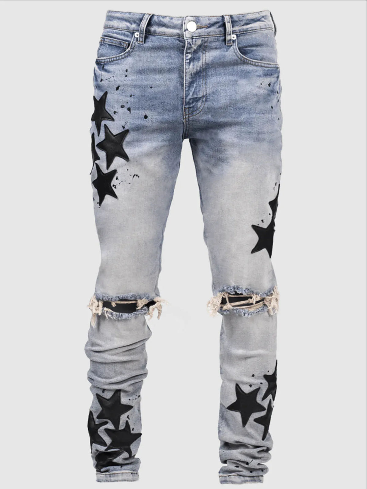 Jean homme slim déchiré – Streetwear délavé bleu, gris ou bleu clair