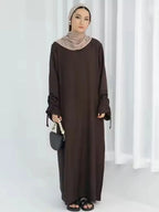 Eid Islamic Modest Dress for Women Abaya Lace-up Sleeve Morocco