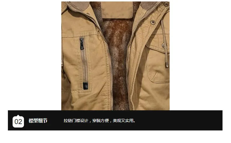 2025 New Men Velvet Cotton Jacket Autumn Winter Thickened Casual Coat Workwear Style Outdoor Warm Fleece Lined Mens Coat