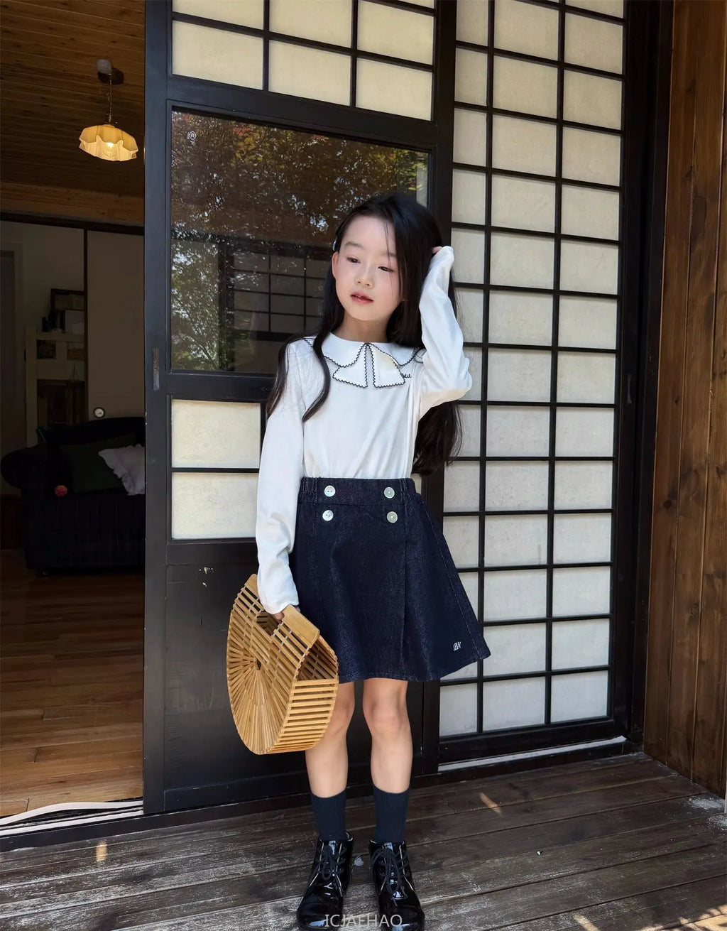 Teen Girl Clothes Children  Waist Shell Button Denim Skirt and Top Kids Versatile Casual Outfits Costumes Vintage Girls Elastic