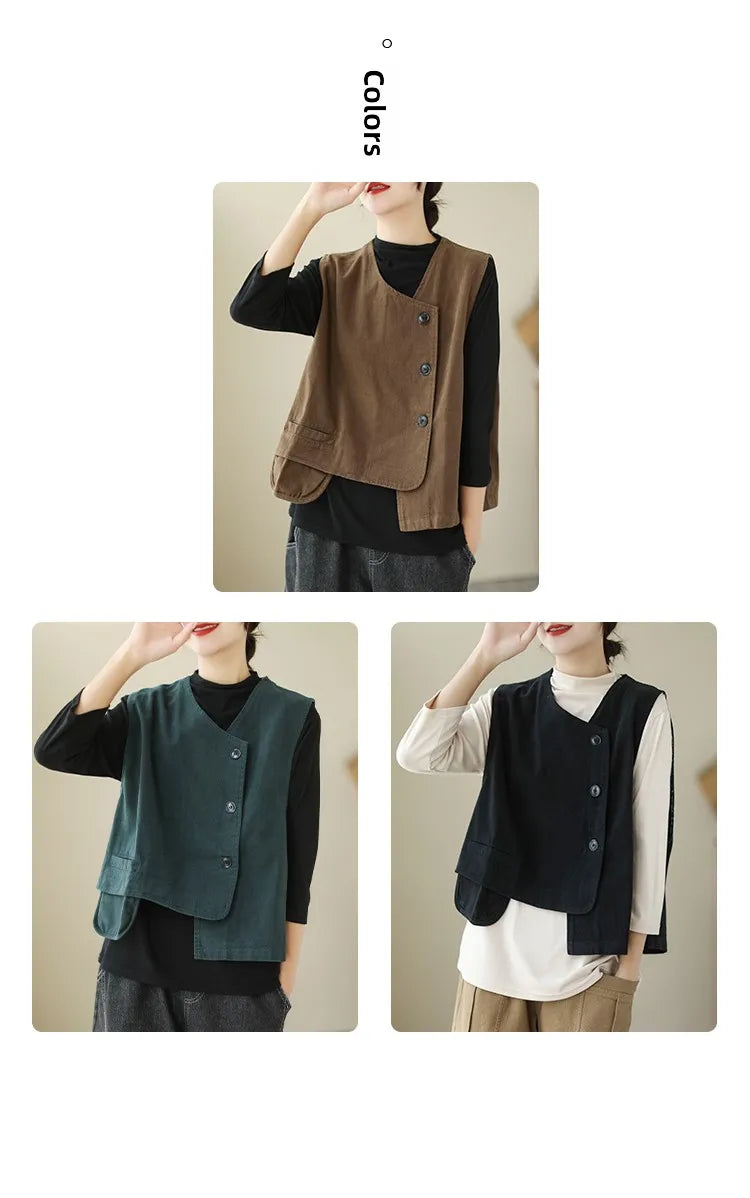 Veste Femme Style Japonais Vintage – Col V Bouton