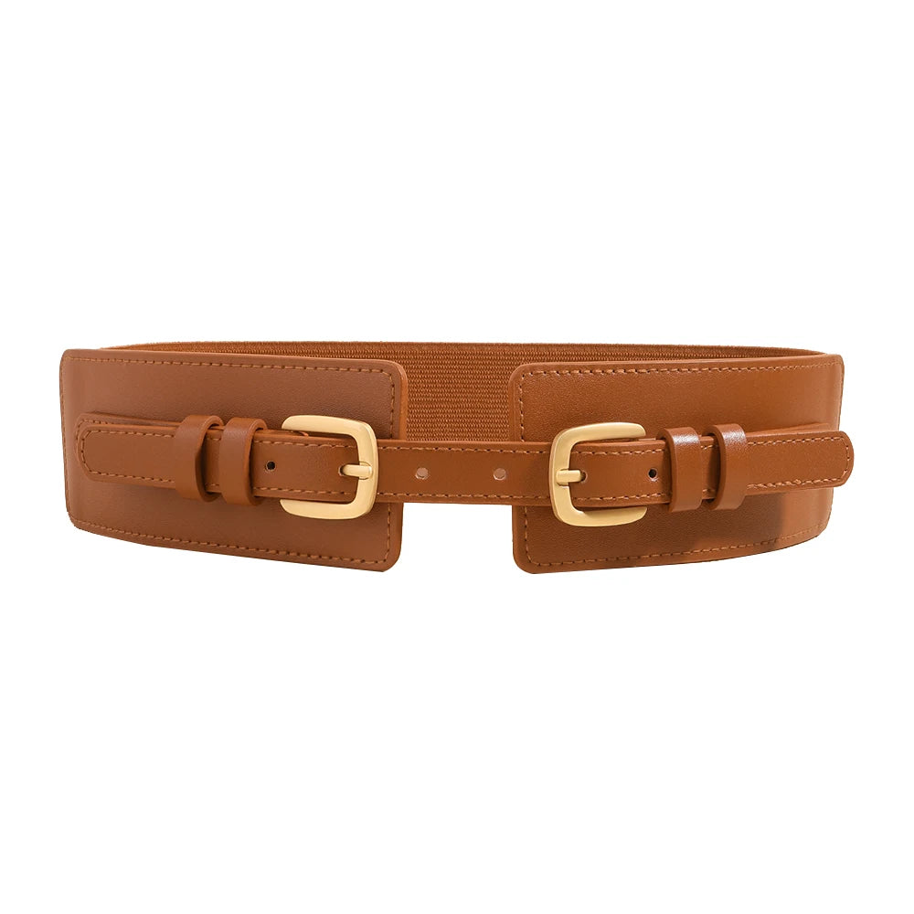 Ceinture Élastique Décorative Femme – Double Boucle PU Robe et Manteau