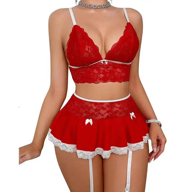 Cosplay Uniform Nurse Maid Uniform Sexy Crotchless Mini Skirt Lace Bra Kit Garters Sets Sexy Outfit Lingerie Erotic Costumes