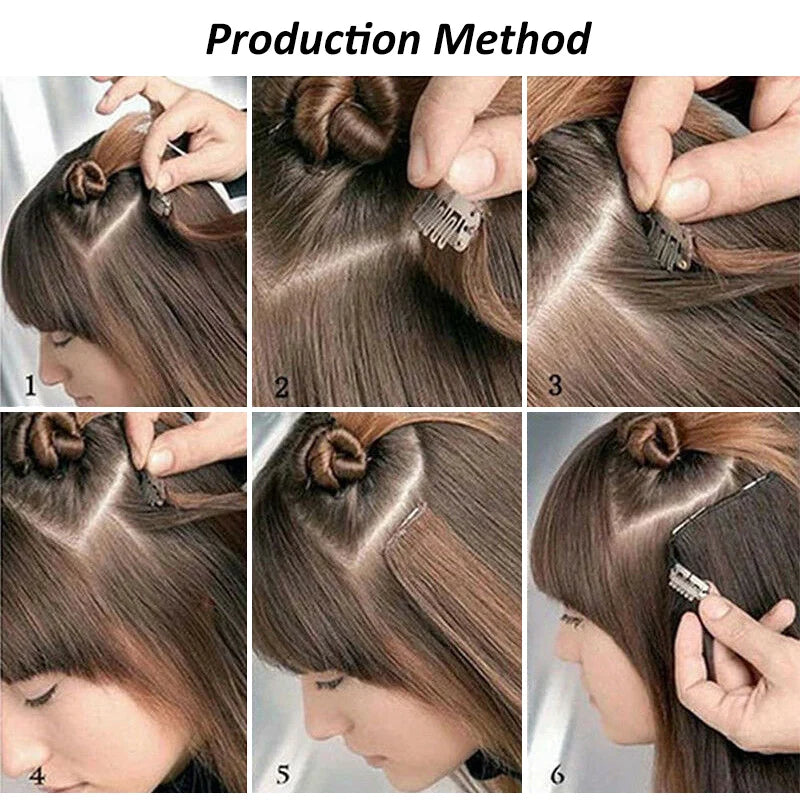 Synthetic 24Inch 16 Clips in Hair Extensions Long Straight Hairstyle Blonde Black Hairpieces Heat Resistant False Hair Daily Use