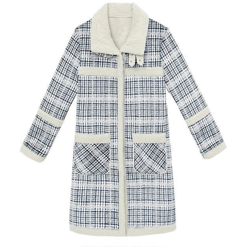 Manteau Long Laine Femme À Carreaux – Grande Taille Chaud Hiver Slim