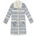Manteau long femme à carreaux – Col à revers et coupe ajustée