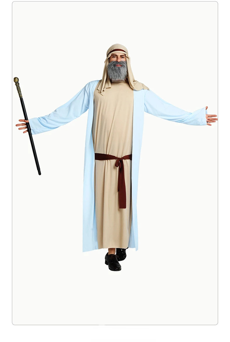 Women Men's Chief Arab Girl Arabian Costume Blue White Robe Halloween Cosplay Carnival Fancy Dressed Up