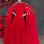 Women Robe Dress Hot Drills Long Shawl Sleeves Chiffon Party Middle