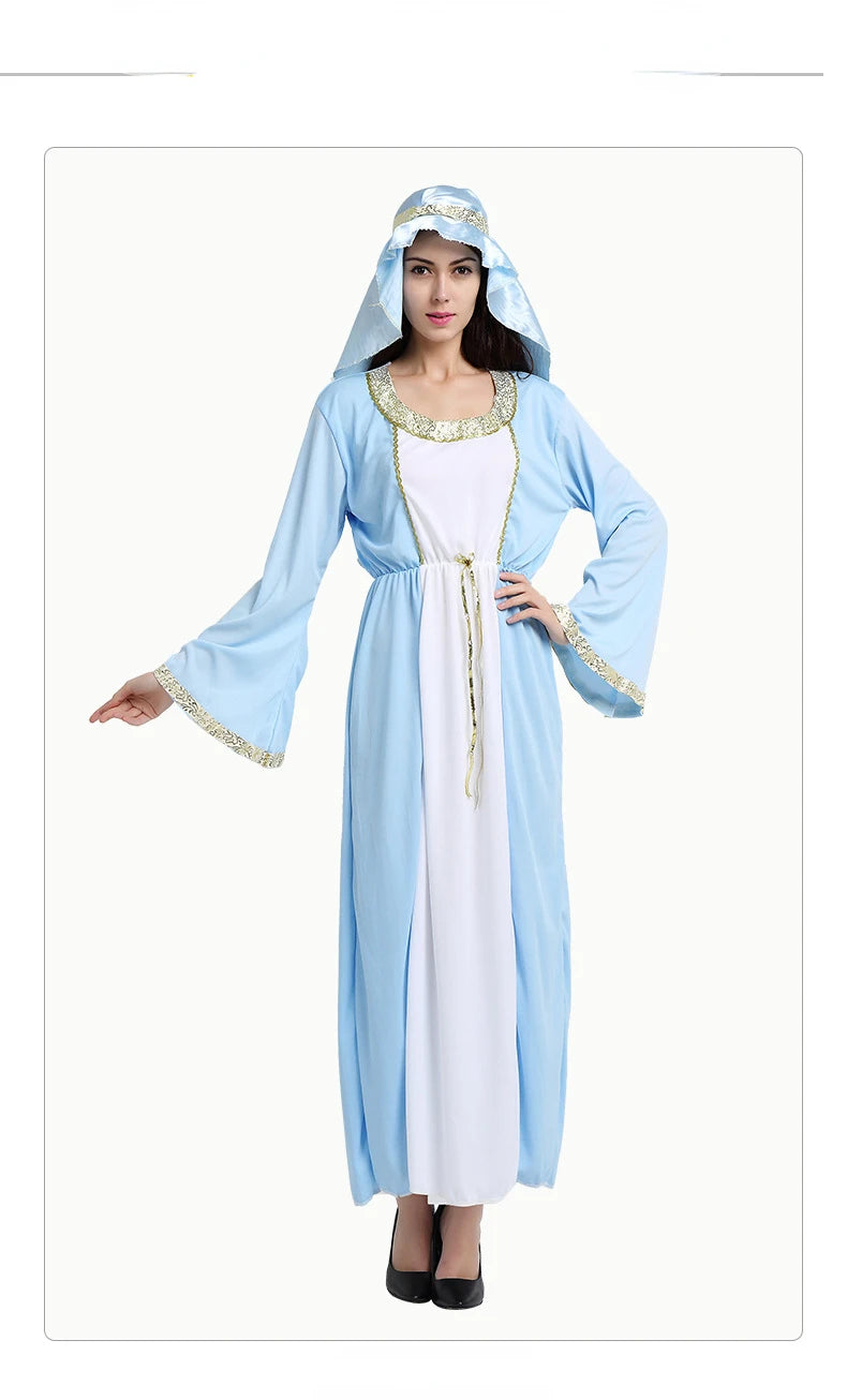 Women Men's Chief Arab Girl Arabian Costume Blue White Robe Halloween Cosplay Carnival Fancy Dressed Up