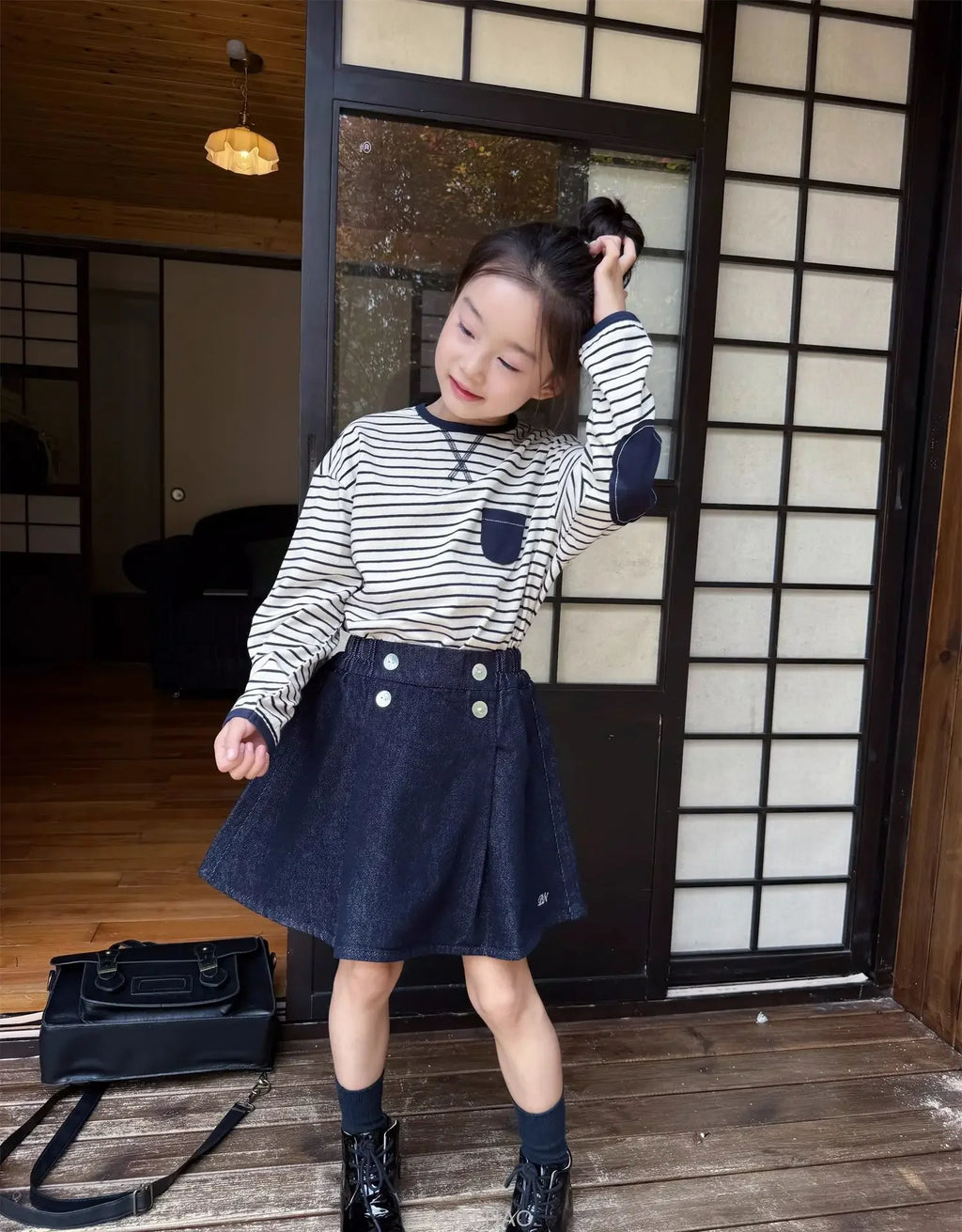 Teen Girl Clothes Children  Waist Shell Button Denim Skirt and Top Kids Versatile Casual Outfits Costumes Vintage Girls Elastic