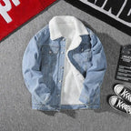 Men's Denim Jacket Autumn Winter Thickened Fleece Collar Cotton Jacket Loose Fit Warm Korean Style Lamb Velvet Lined Coat