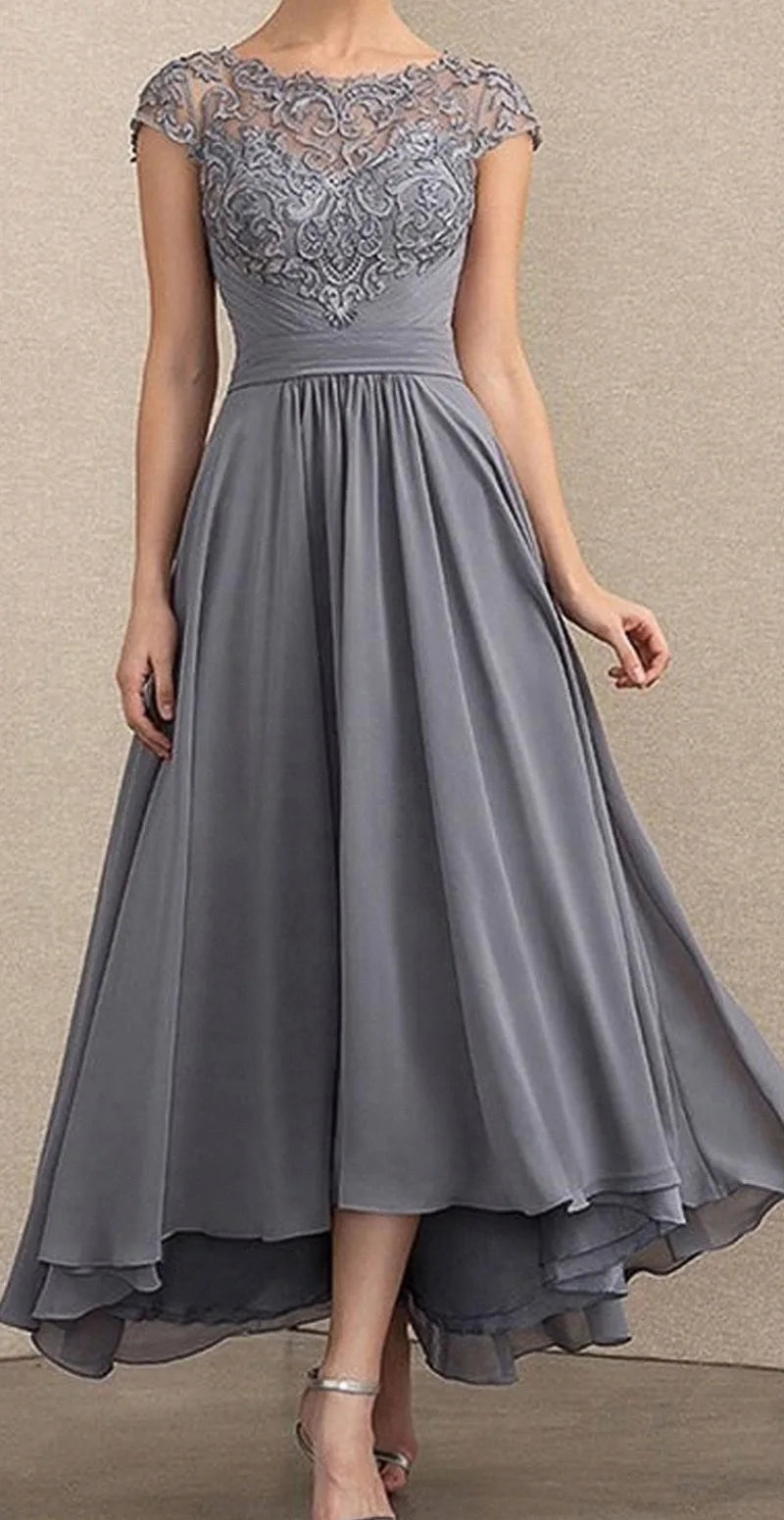 2026 Women's Elegant Evening Dresses O-Neck Sleeveless A-LINE Lace Chiffon Long Dresses Simple Prom High Waist Dress Female Robe