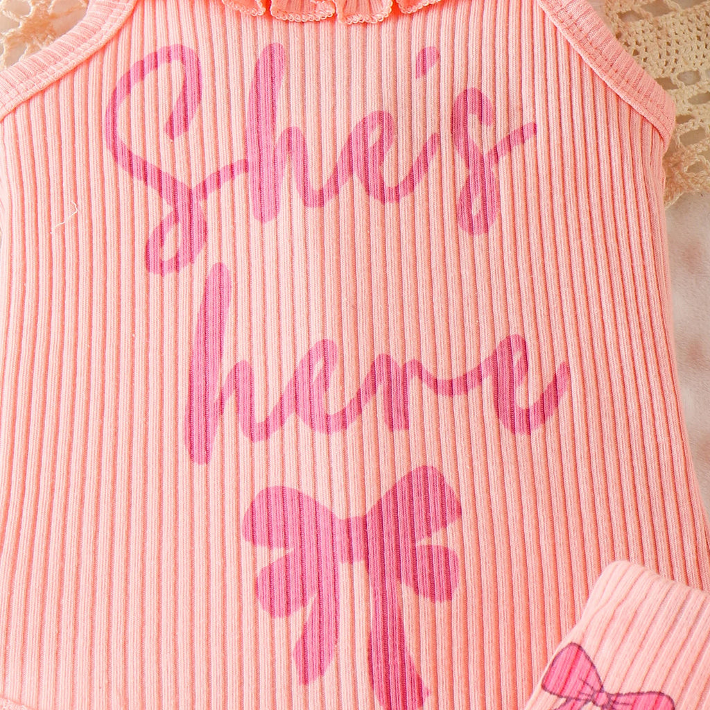 European and American children's clothing girls pink suspender Romper + shorts two-piece set baby children's clothing