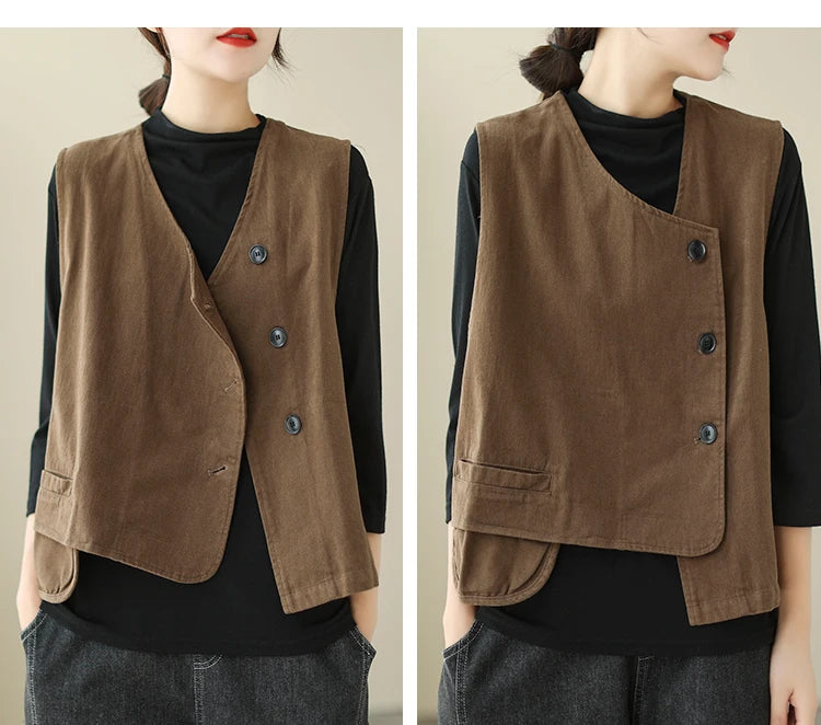 Veste Femme Style Japonais Vintage – Col V Bouton