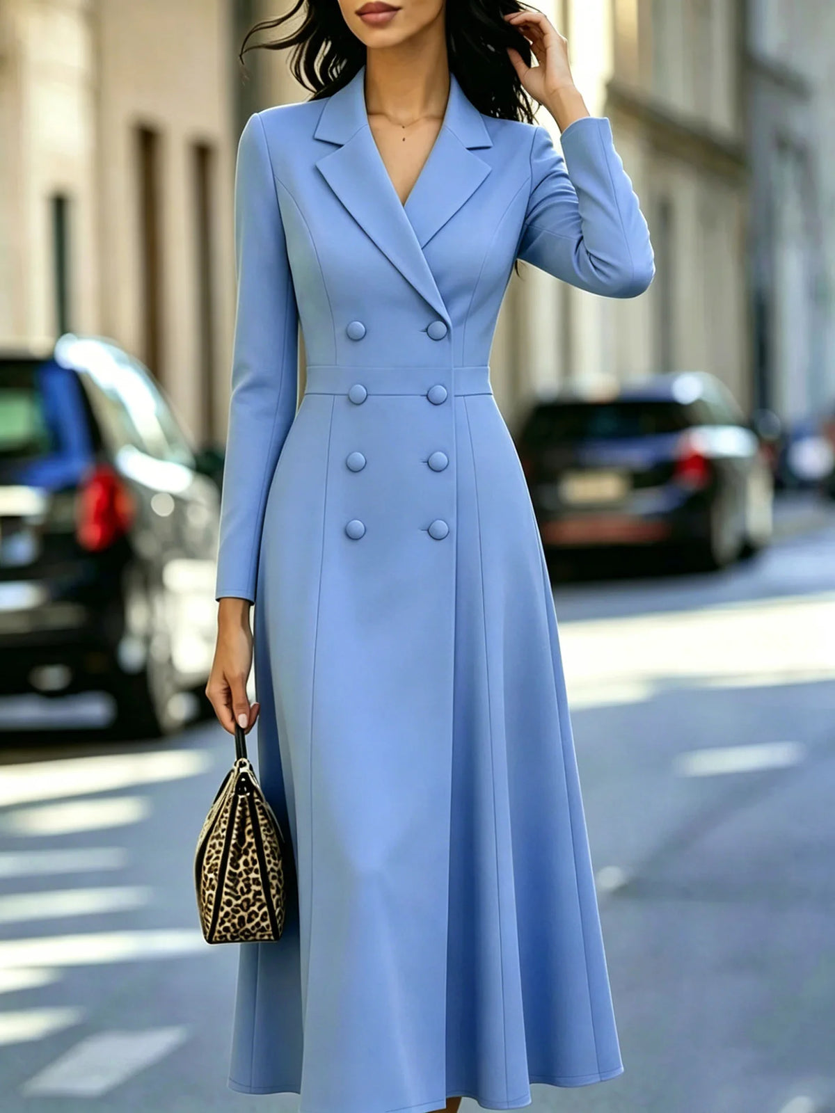 Robe femme A-line mi-longue – Manches longues et col V