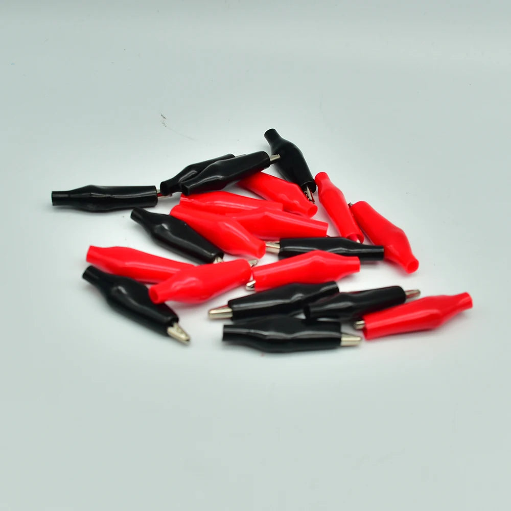 Pinces Crocodile Métal 28mm – Lot 20 Pcs Noir Rouge Test Électrique Batterie