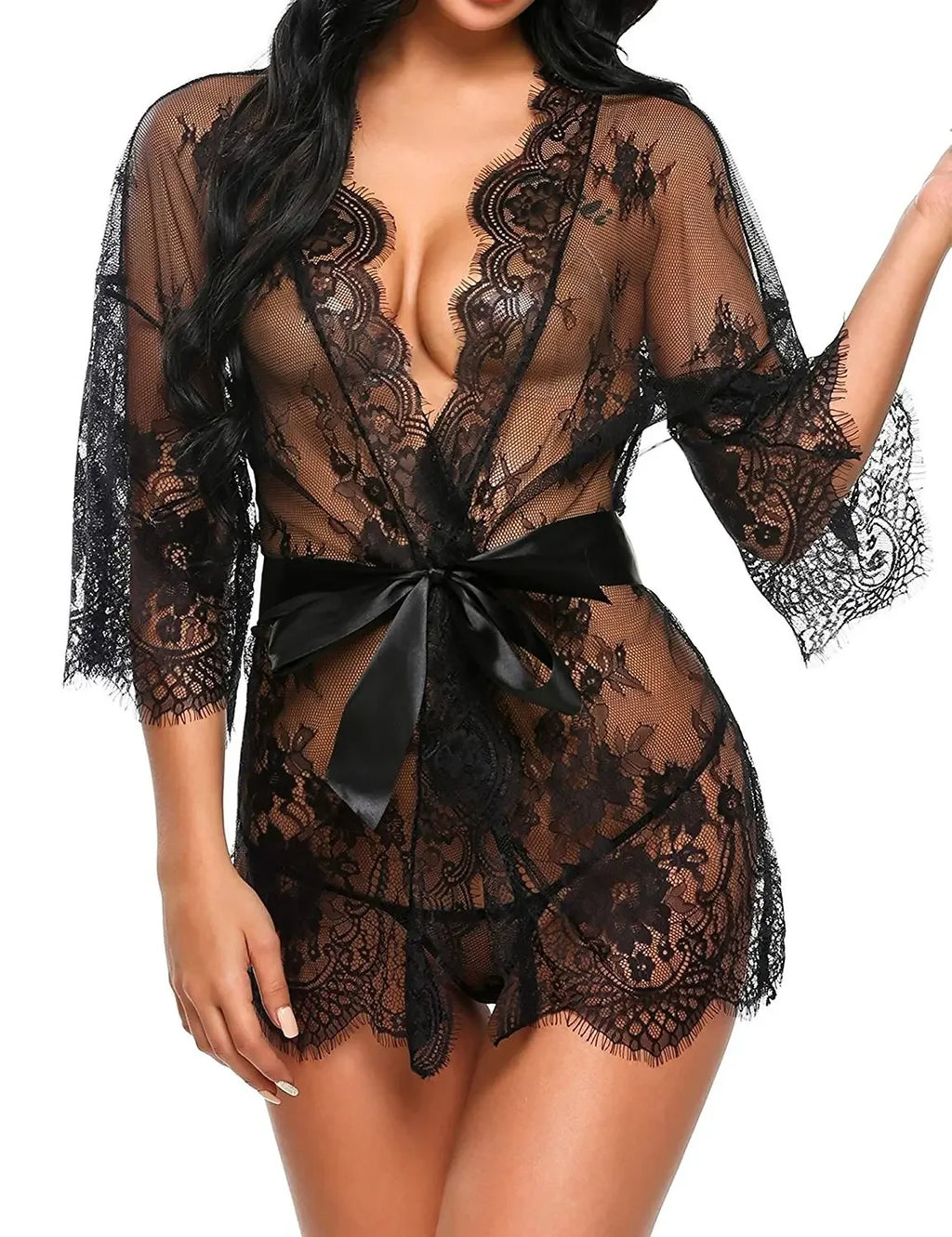Kimono Dentelle Transparent Femme
