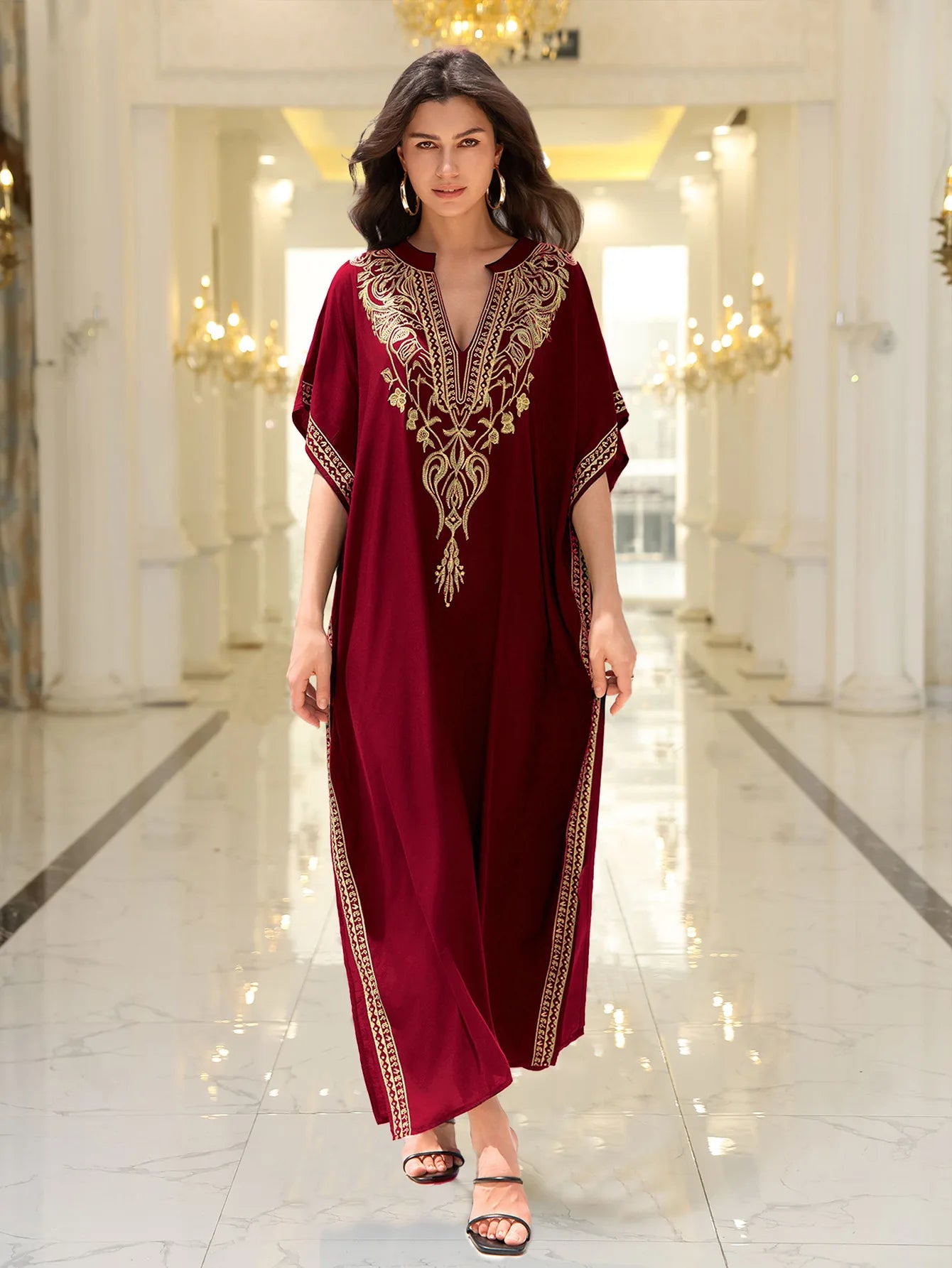 Boho Dress Women's Fashion Cotton Embroidered Beach Sun Protection Dresses For Women Loose Robe Bikini Swimsuit Outer Blouse